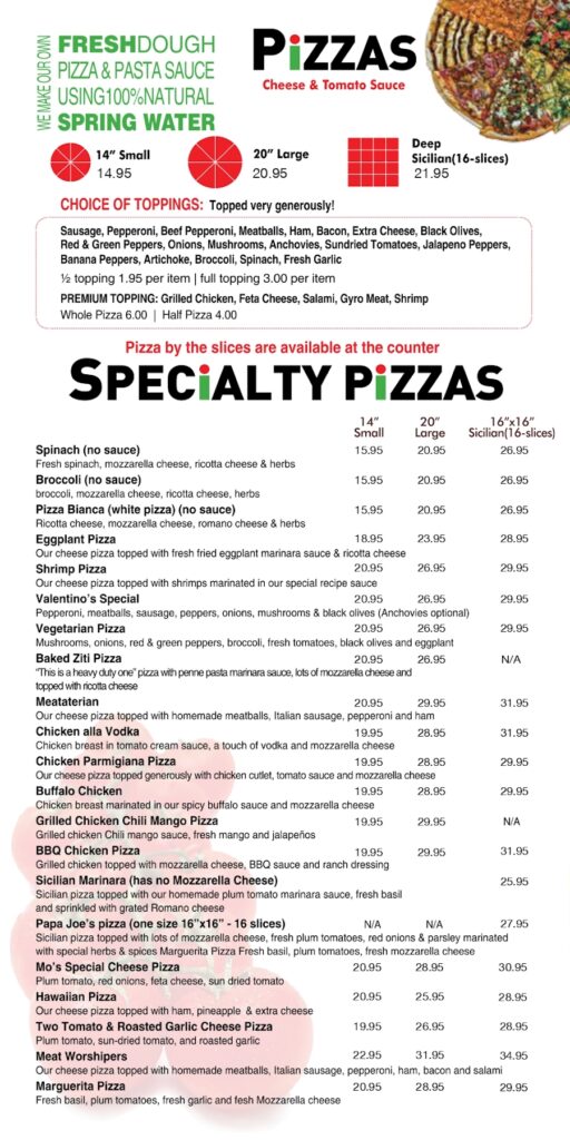 Our Menu - Valentino's NY Pizzeria